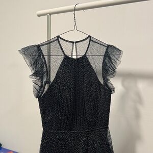 Jill Stuart Black Sheer Polka Dot Midi Dress